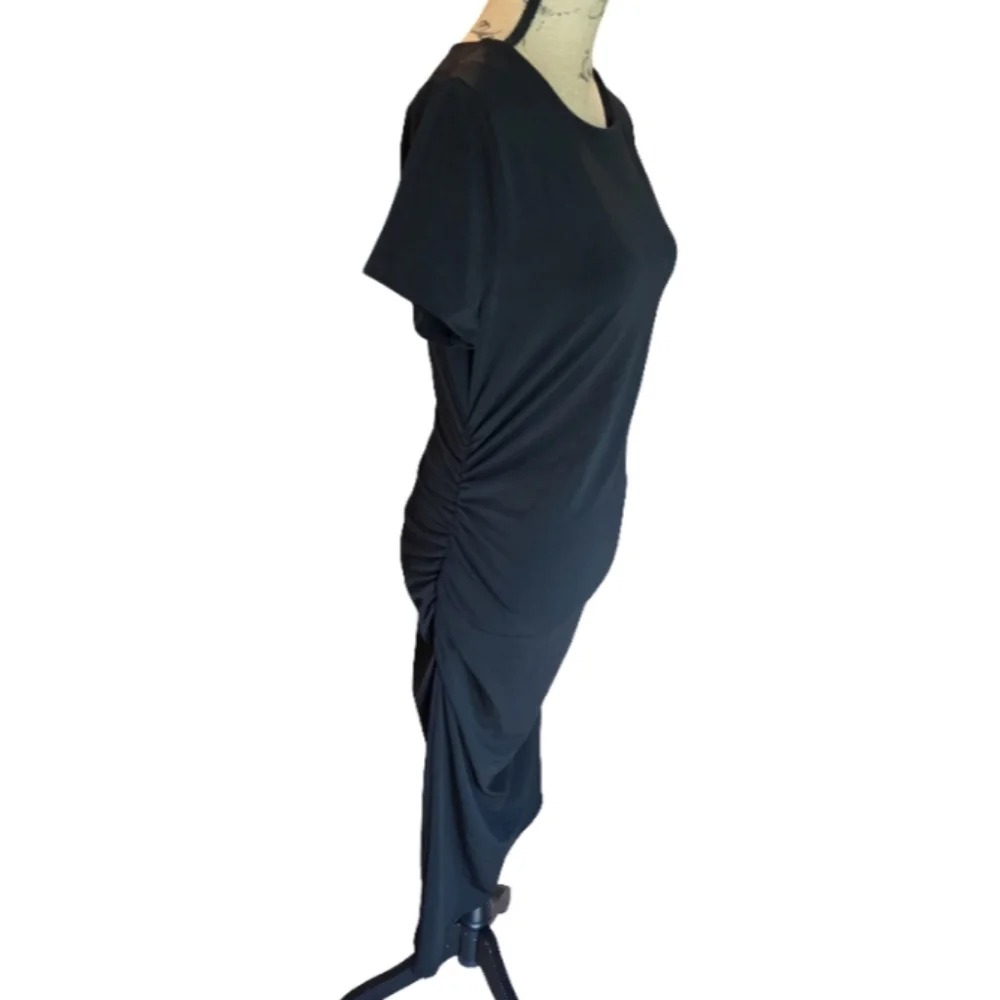 INC International Concepts Black Ruched Sheath Dress XL Short Sleeve Knee Length